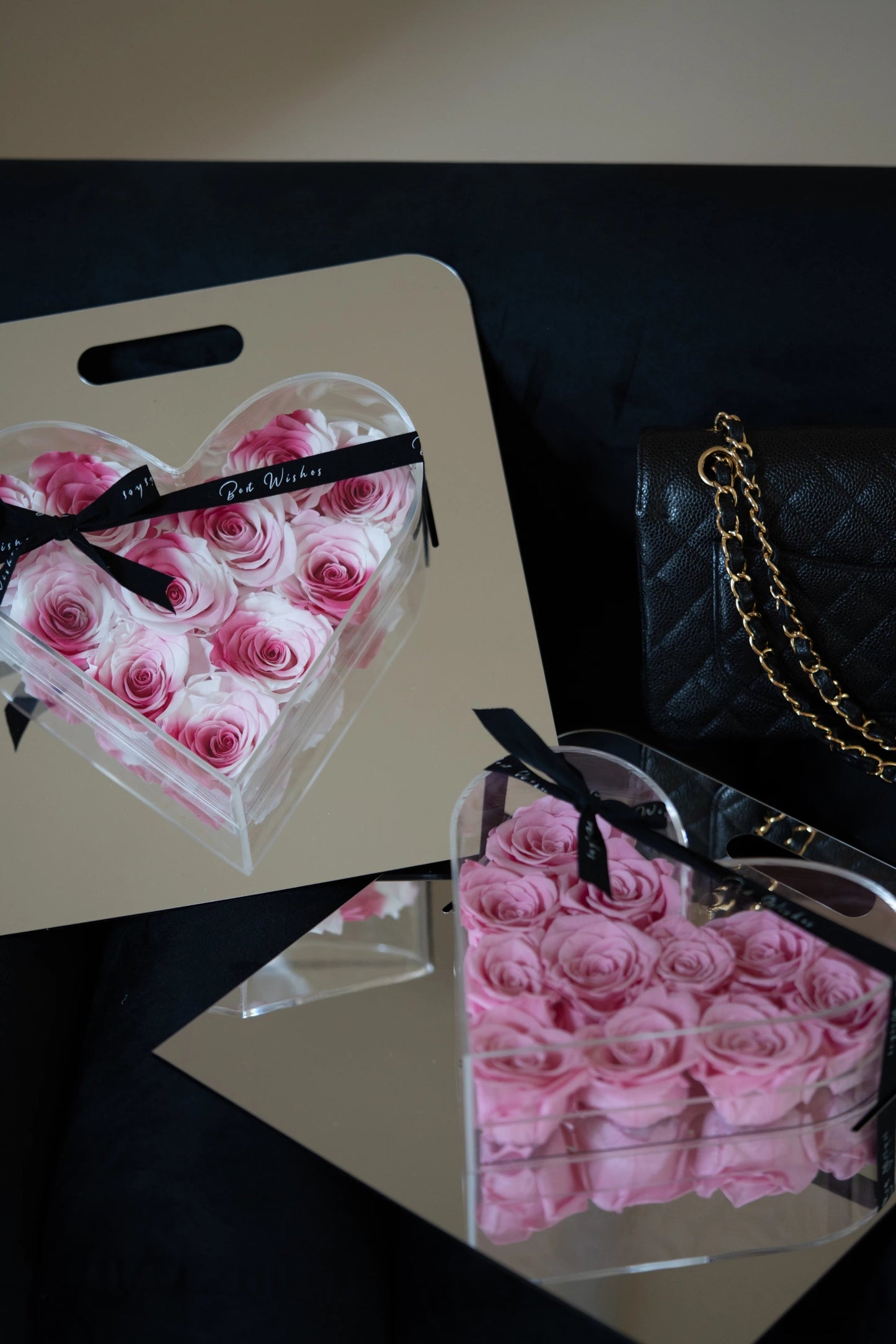 Eternal Rose Mirror Heart with Handle - Illuminated LED Light, Luxury Valentine's Day Gift for Her, Anniversary, Wedding, Home Decor