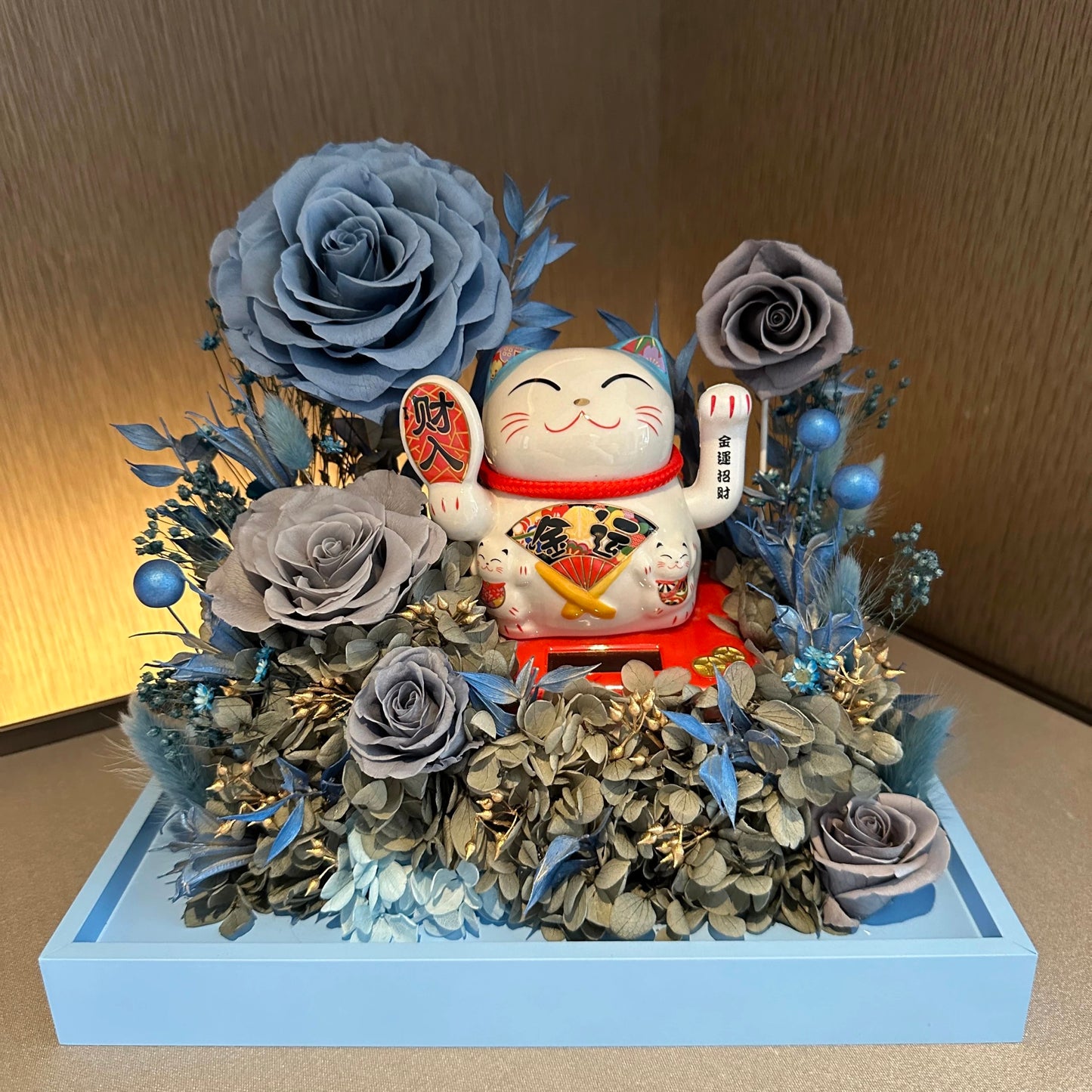 Preserved flower lucky cat and preserved flower garden opening housewarming gift rose lucky ornaments
