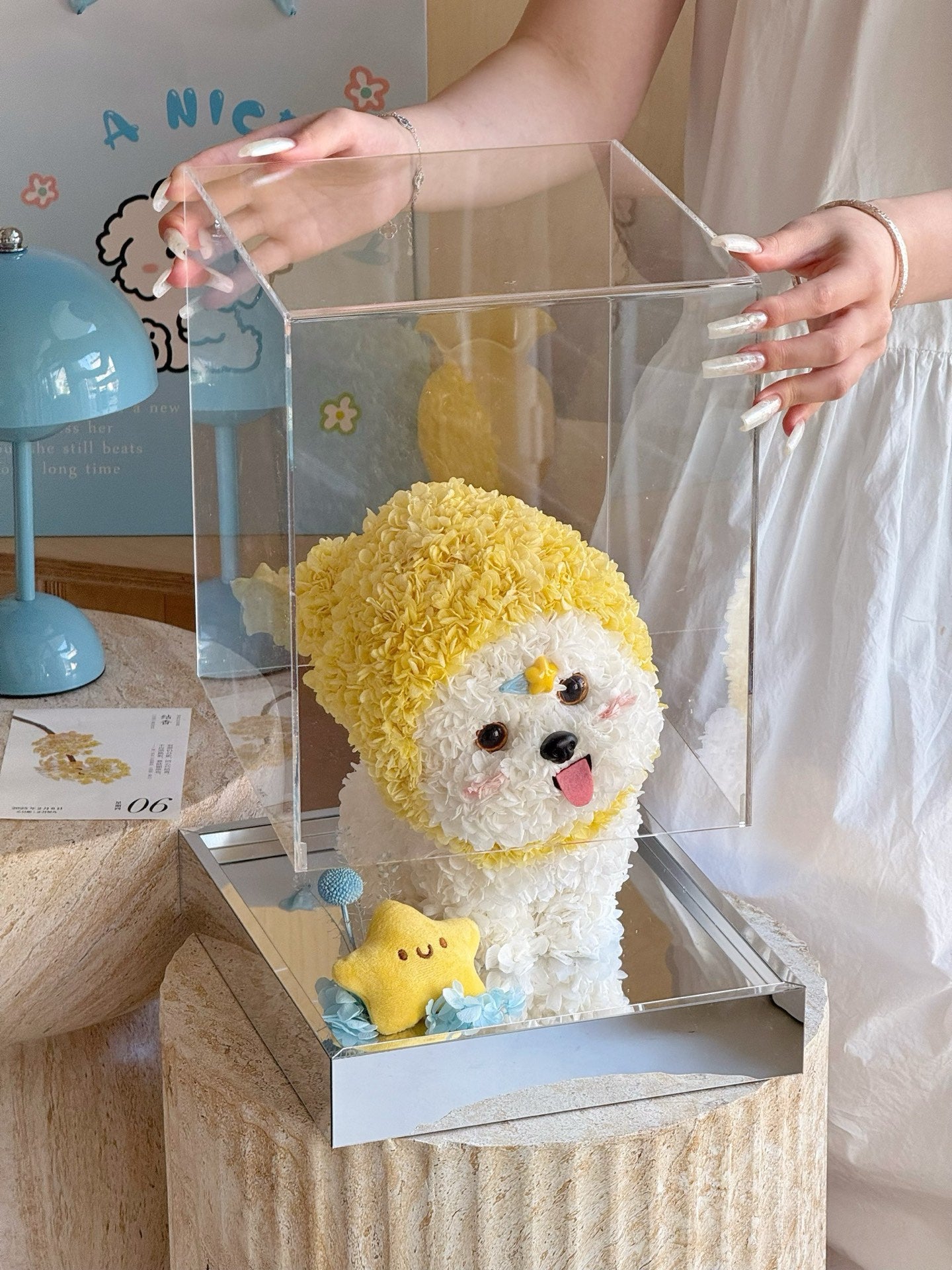 Preserved flower doll cute puppy star man ornaments preserved flower hydrangea cute light luxury gift for children