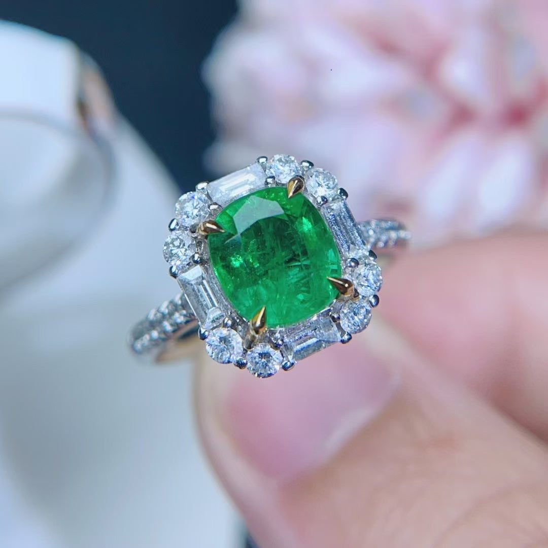 18K gold natural emerald ring