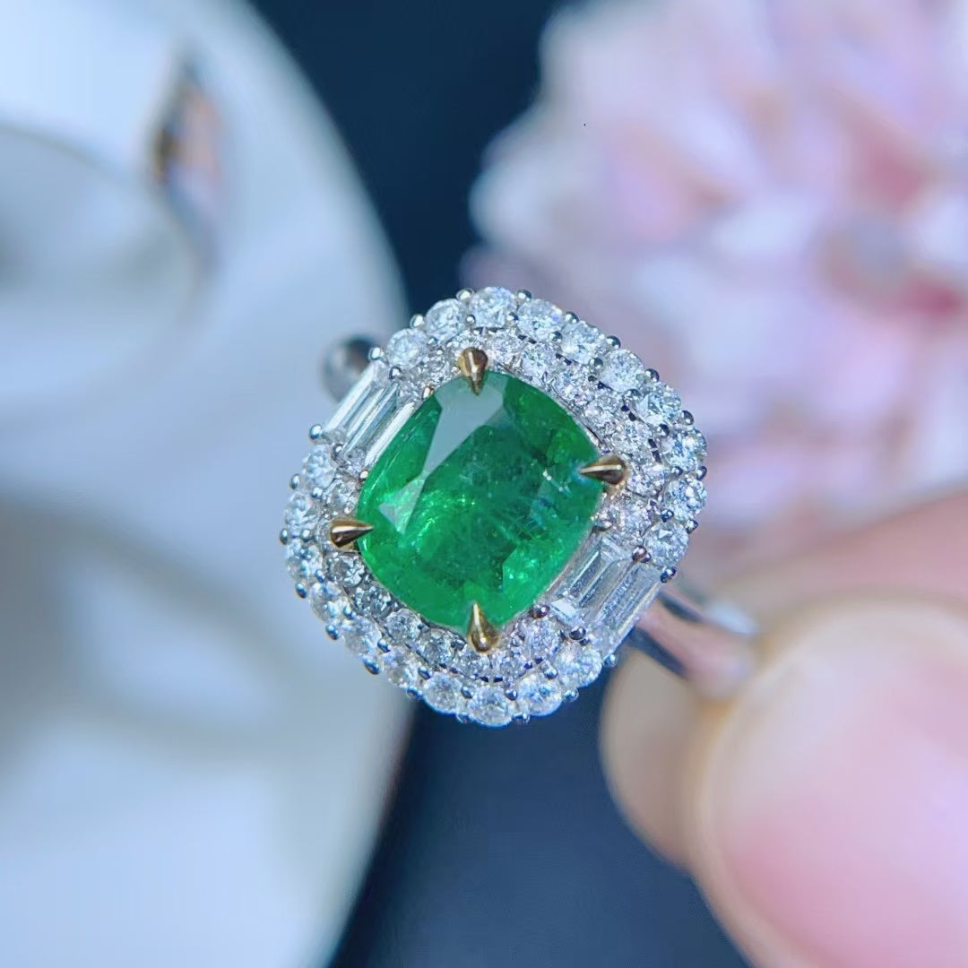 18K gold inlaid natural light oil emerald ring