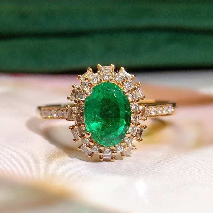 💎18k gold natural emerald ring, VVG very slightly oiled