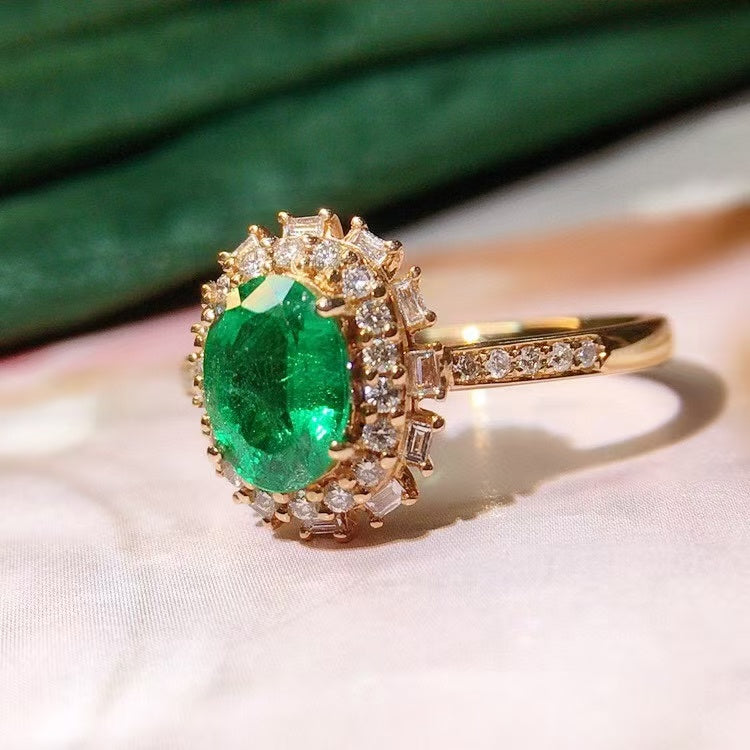 💎18k gold natural emerald ring, VVG very slightly oiled