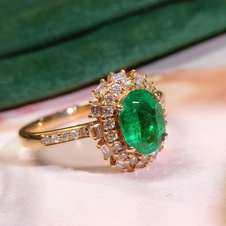 💎18k gold natural emerald ring, VVG very slightly oiled