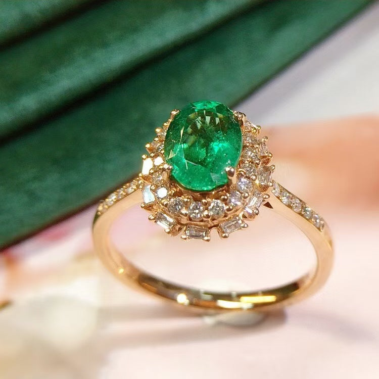 💎18k gold natural emerald ring, VVG very slightly oiled