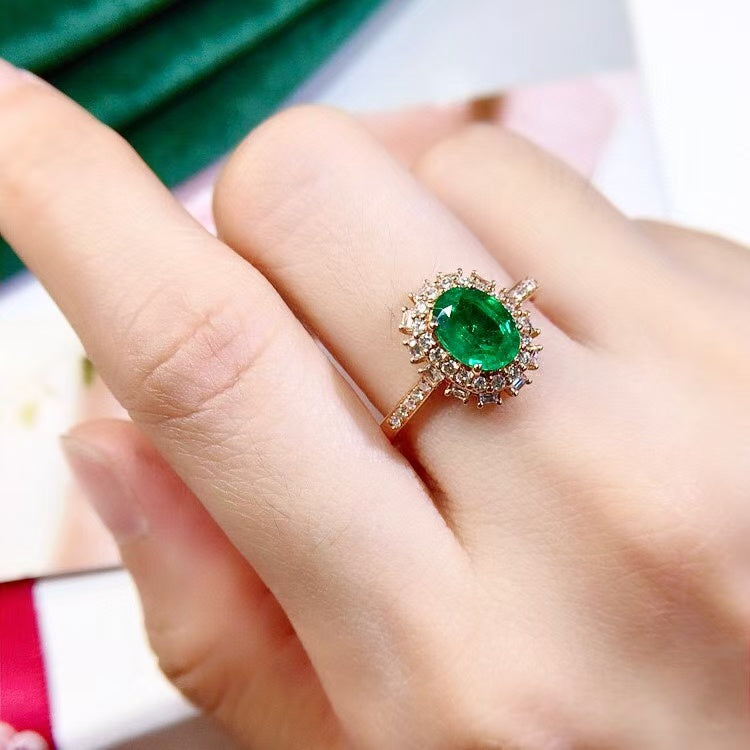 💎18k gold natural emerald ring, VVG very slightly oiled