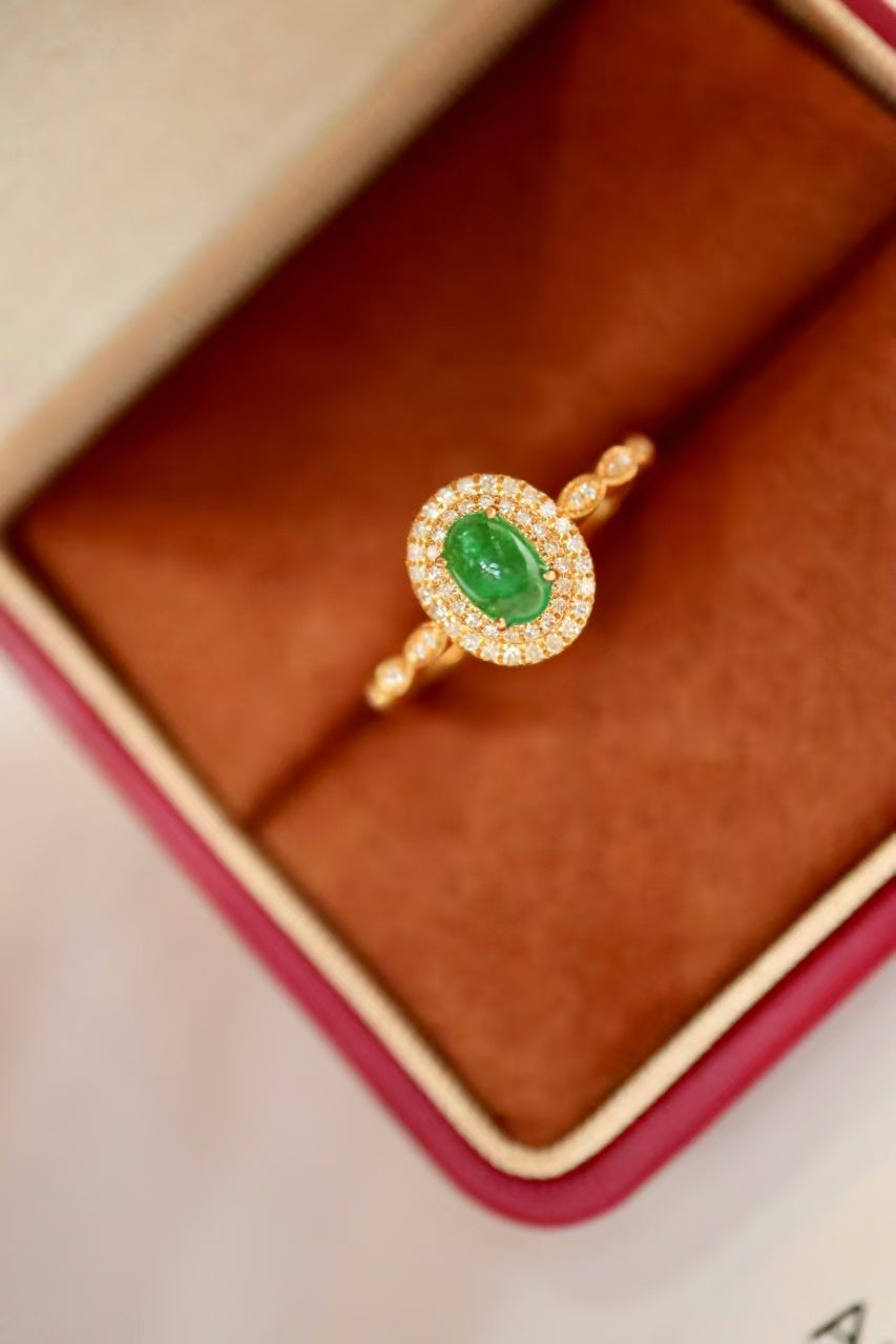 18k natural emerald ring