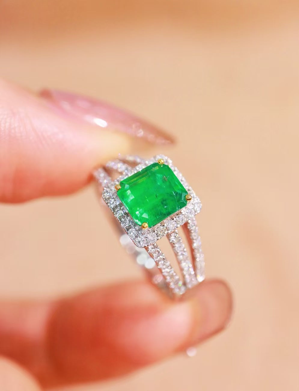 18K gold natural emerald ring💍