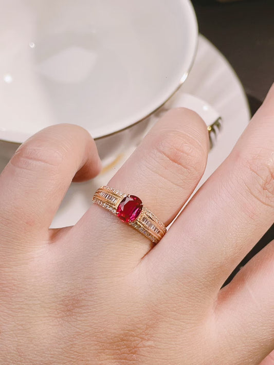 18K gold inlaid natural unheated ruby ring,