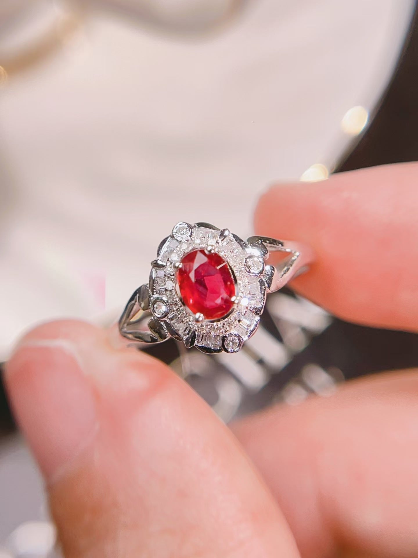 18K gold inlaid natural unheated ruby ring