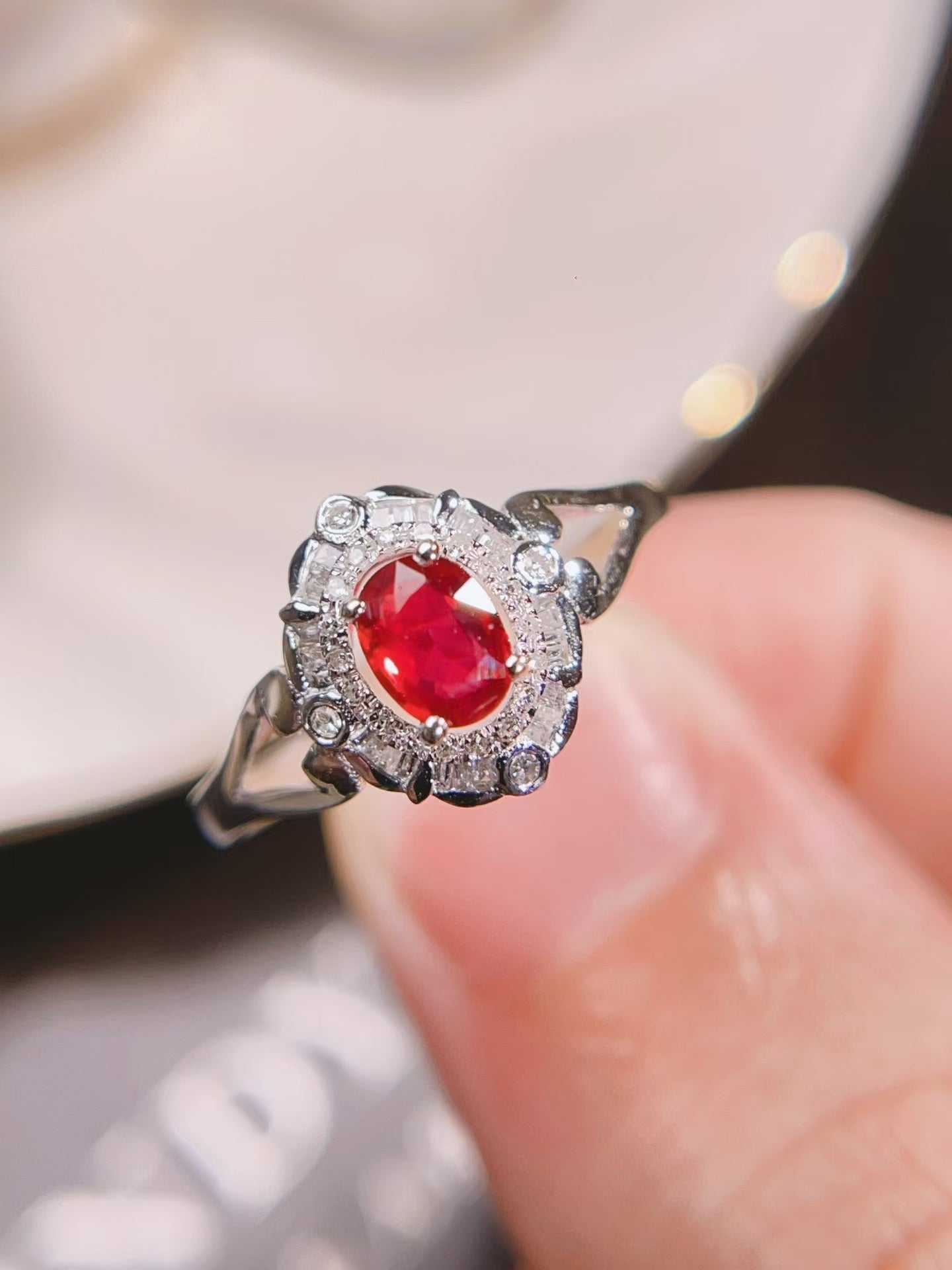 18K gold inlaid natural unheated ruby ring