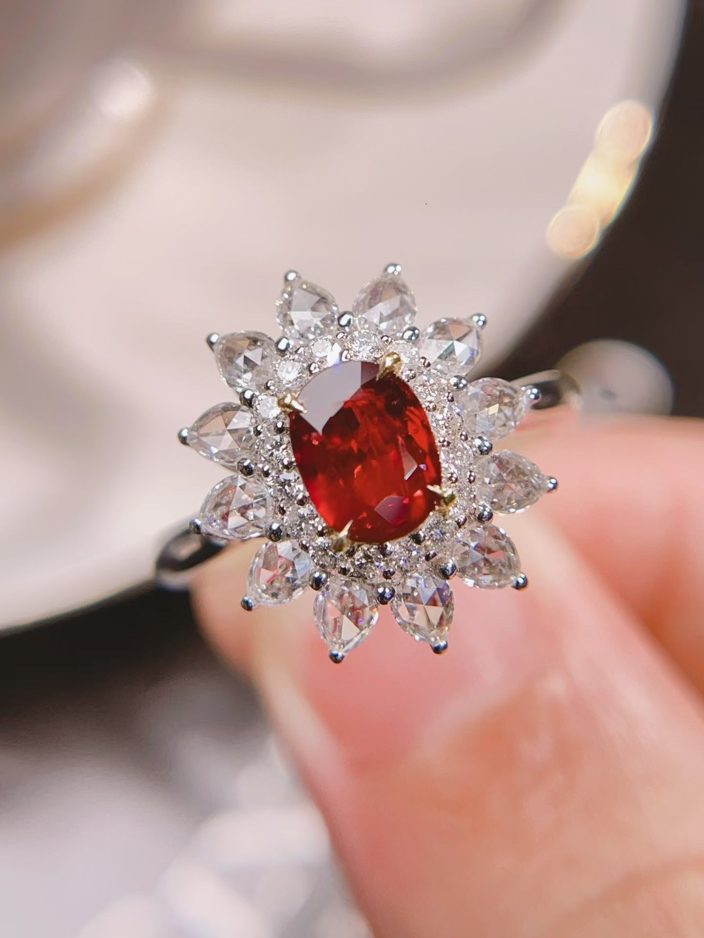 18K gold inlaid natural unheated ruby ring