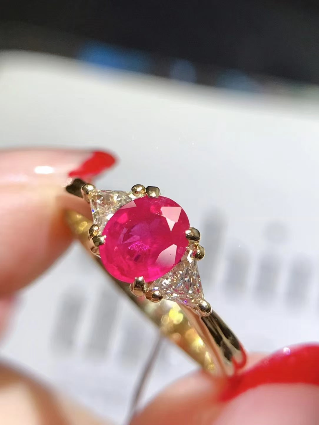 18K gold ruby ring,