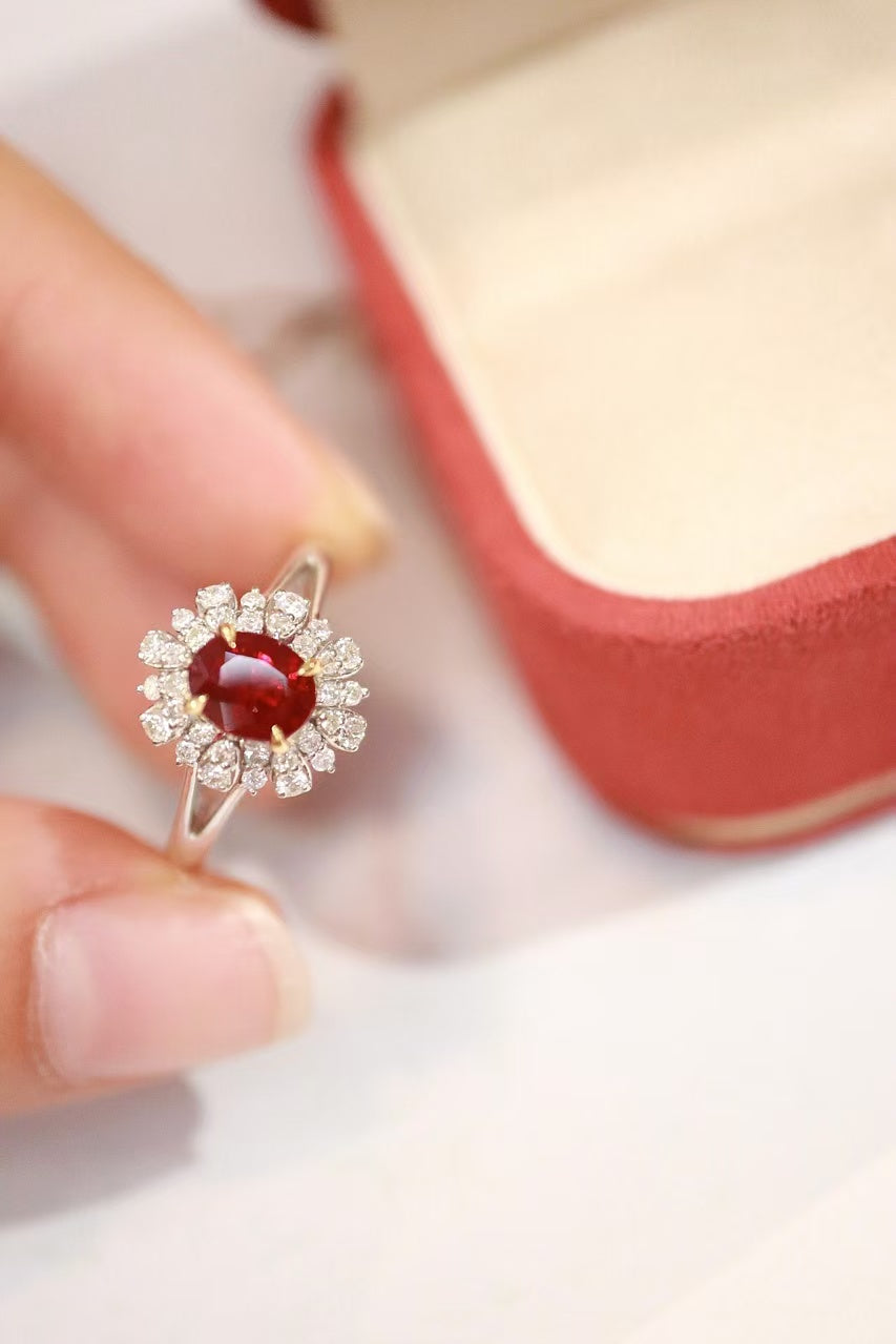 18k unheated ruby ring, pigeon blood red