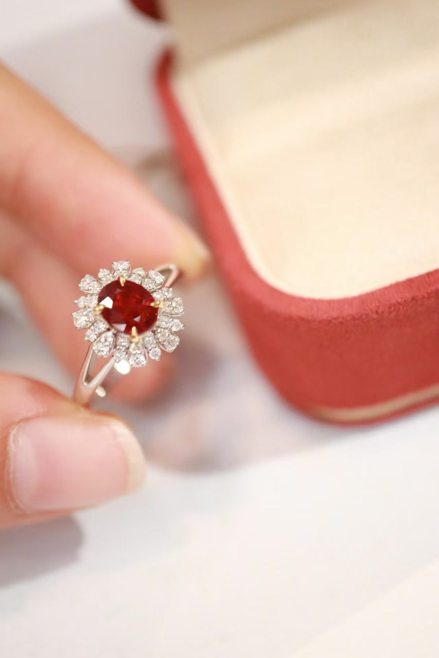 18k unheated ruby ring, pigeon blood red