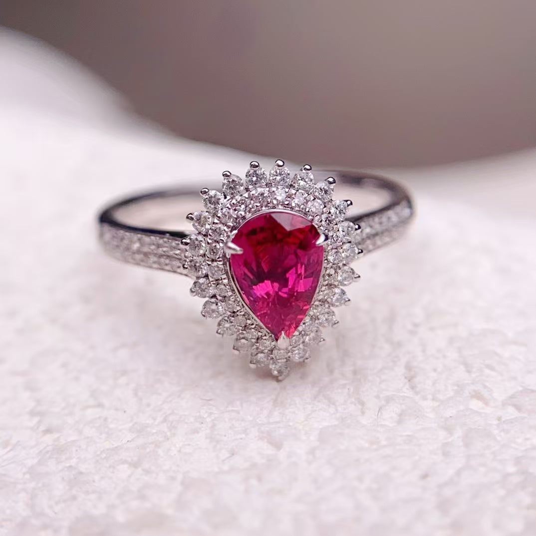 18k gold inlaid natural ruby ring