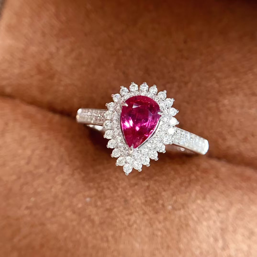 18k gold inlaid natural ruby ring