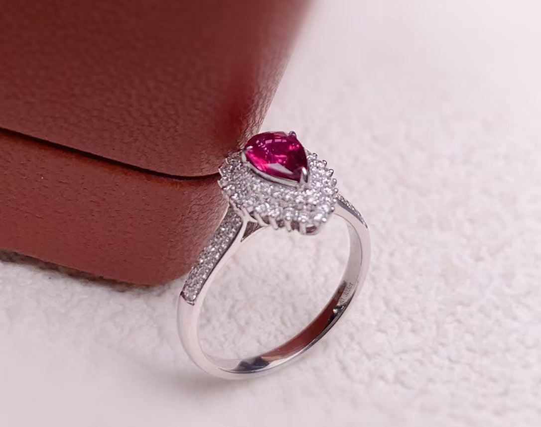 18k gold inlaid natural ruby ring