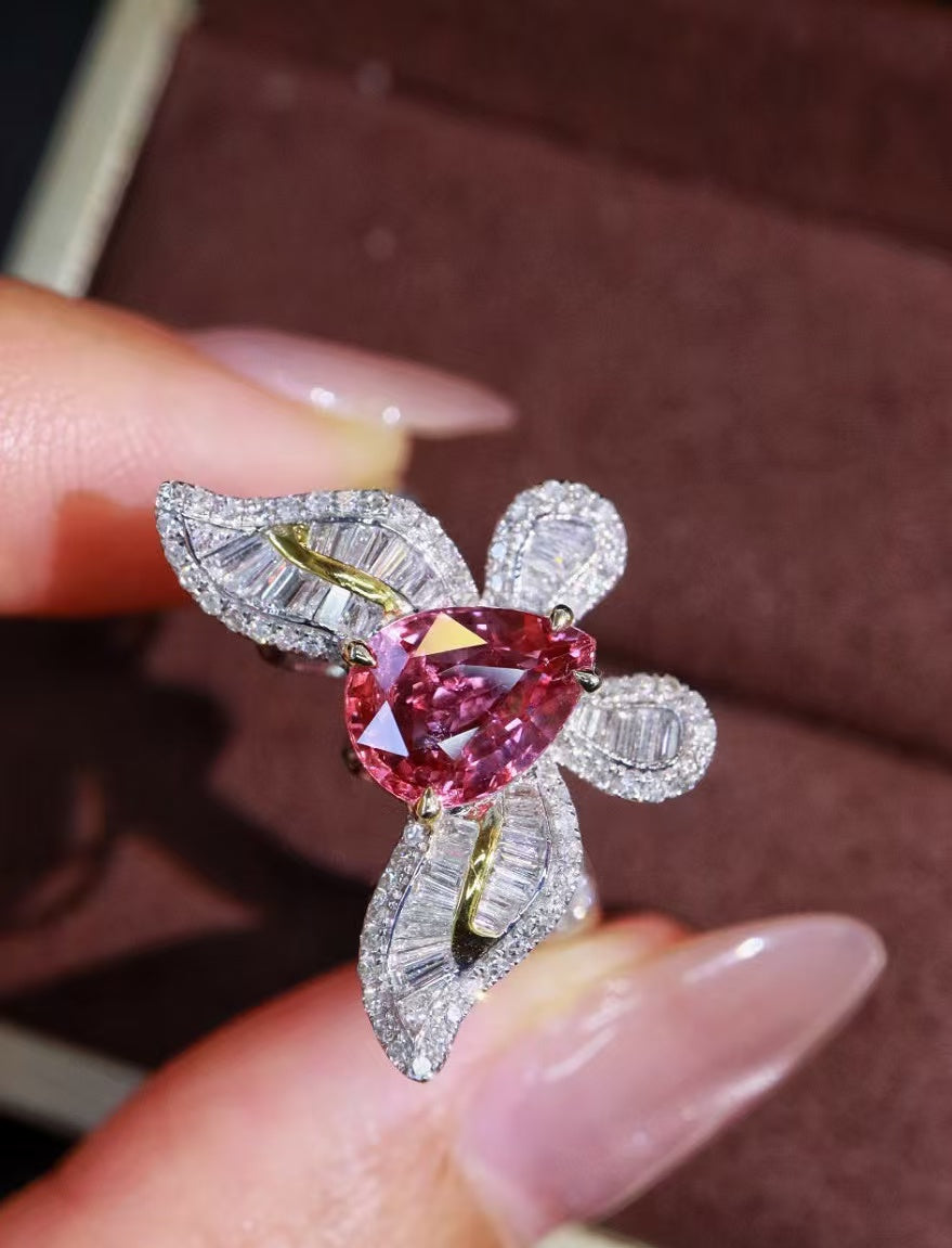 18K unheated pink sapphire ring💍 pendant dual-use