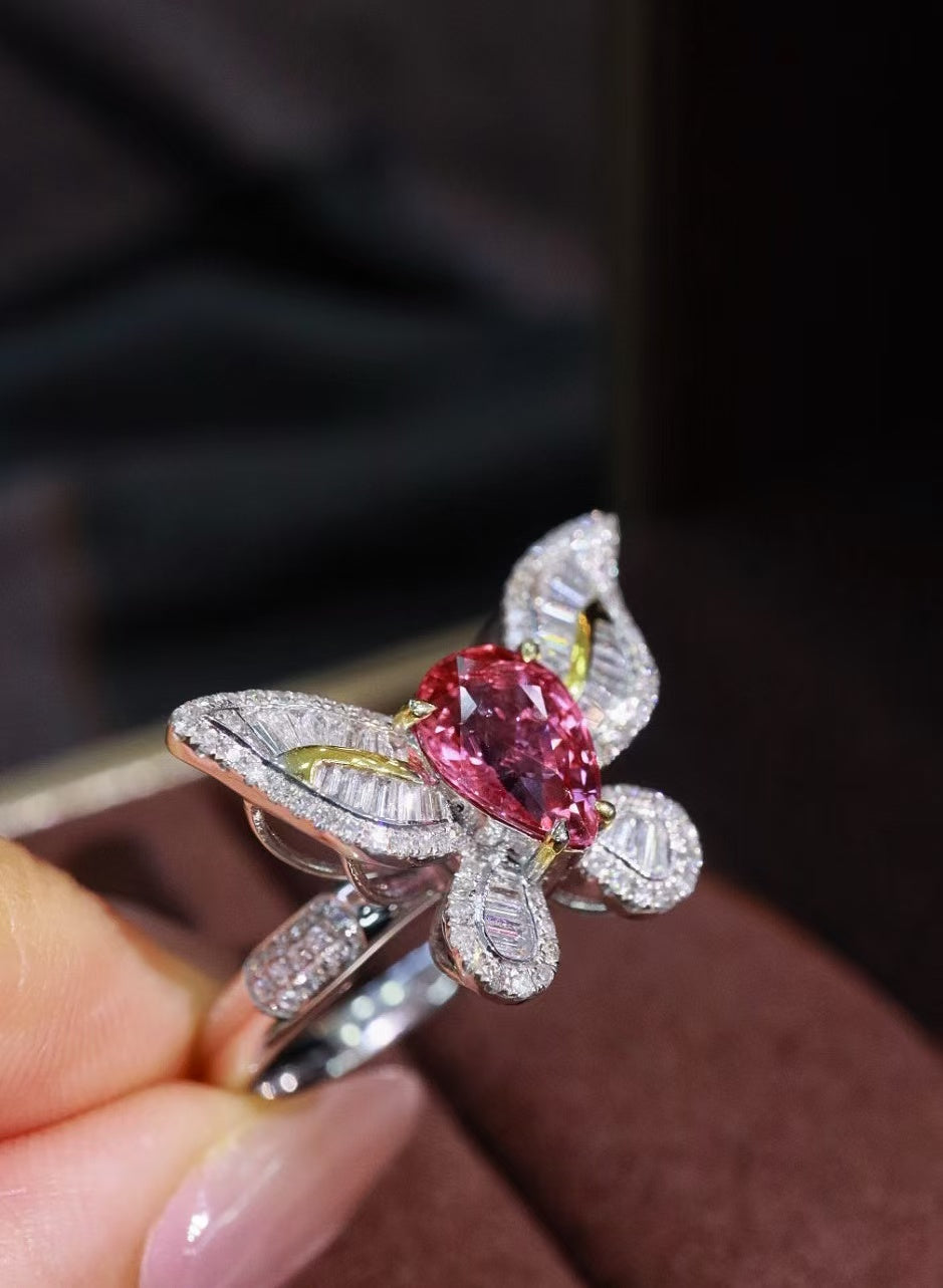 18K unheated pink sapphire ring💍 pendant dual-use