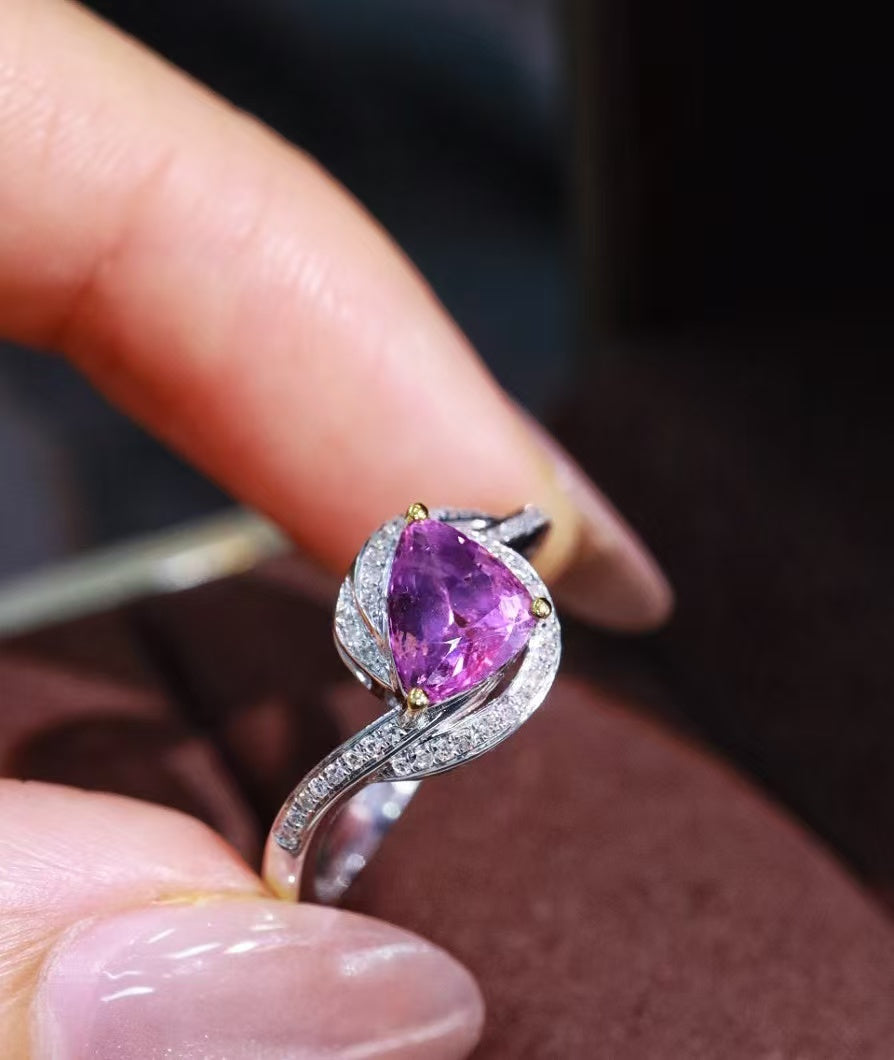 18K gold unheated purple sapphire ring💍