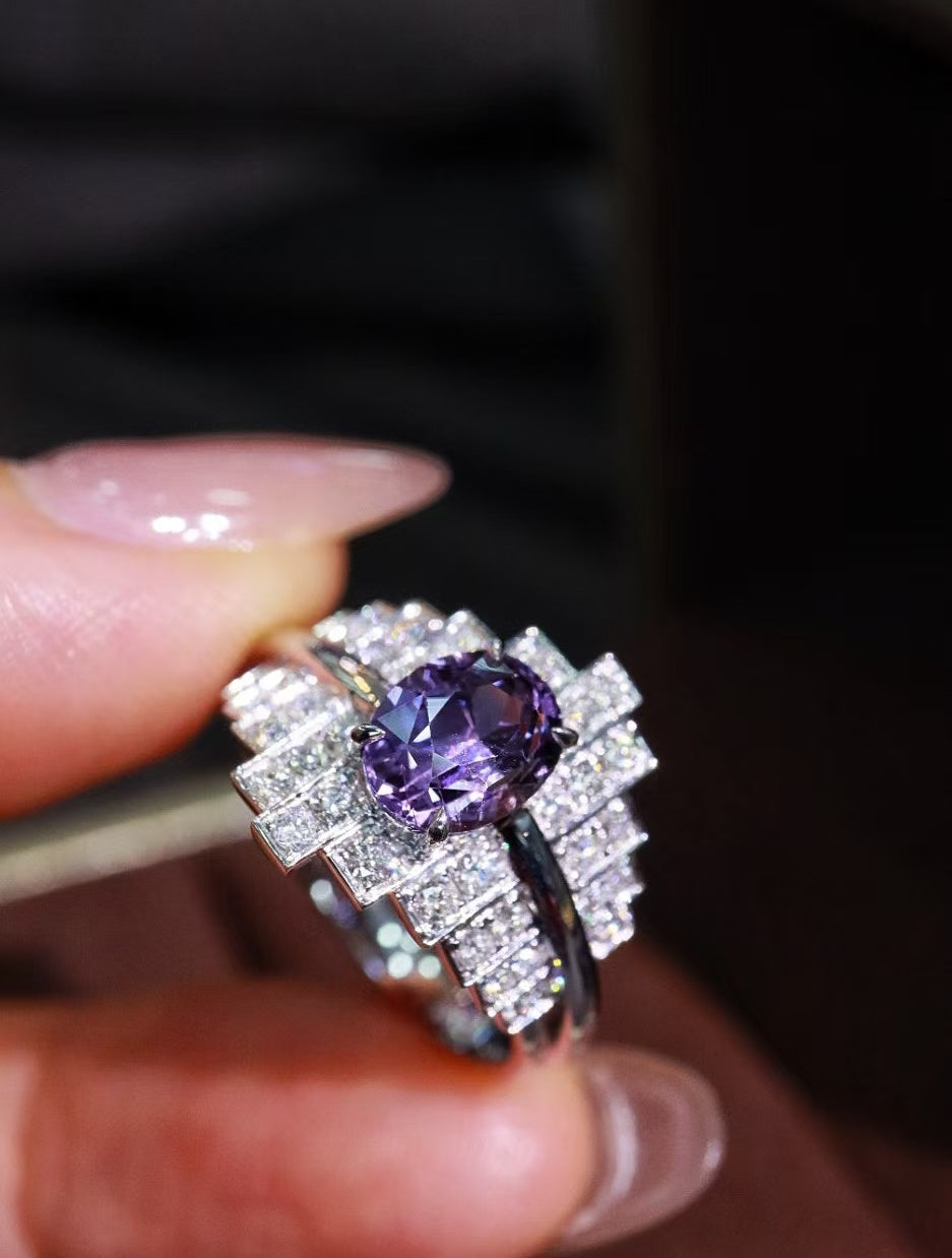 18K gold unheated purple sapphire ring💍