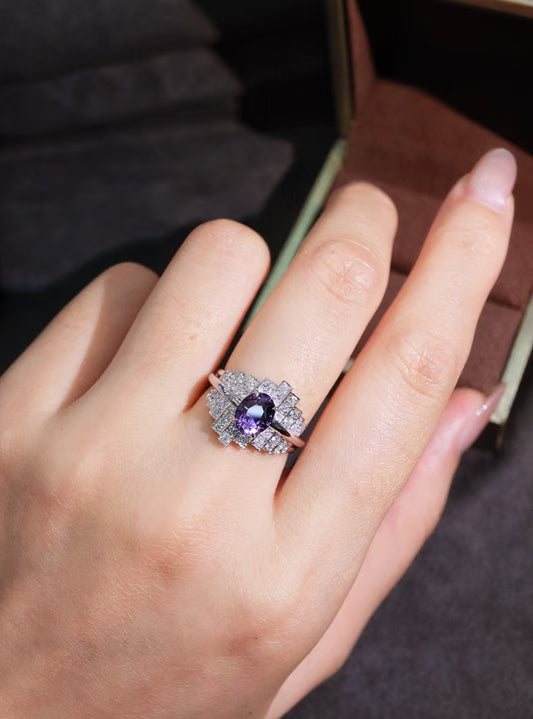 18K gold unheated purple sapphire ring💍