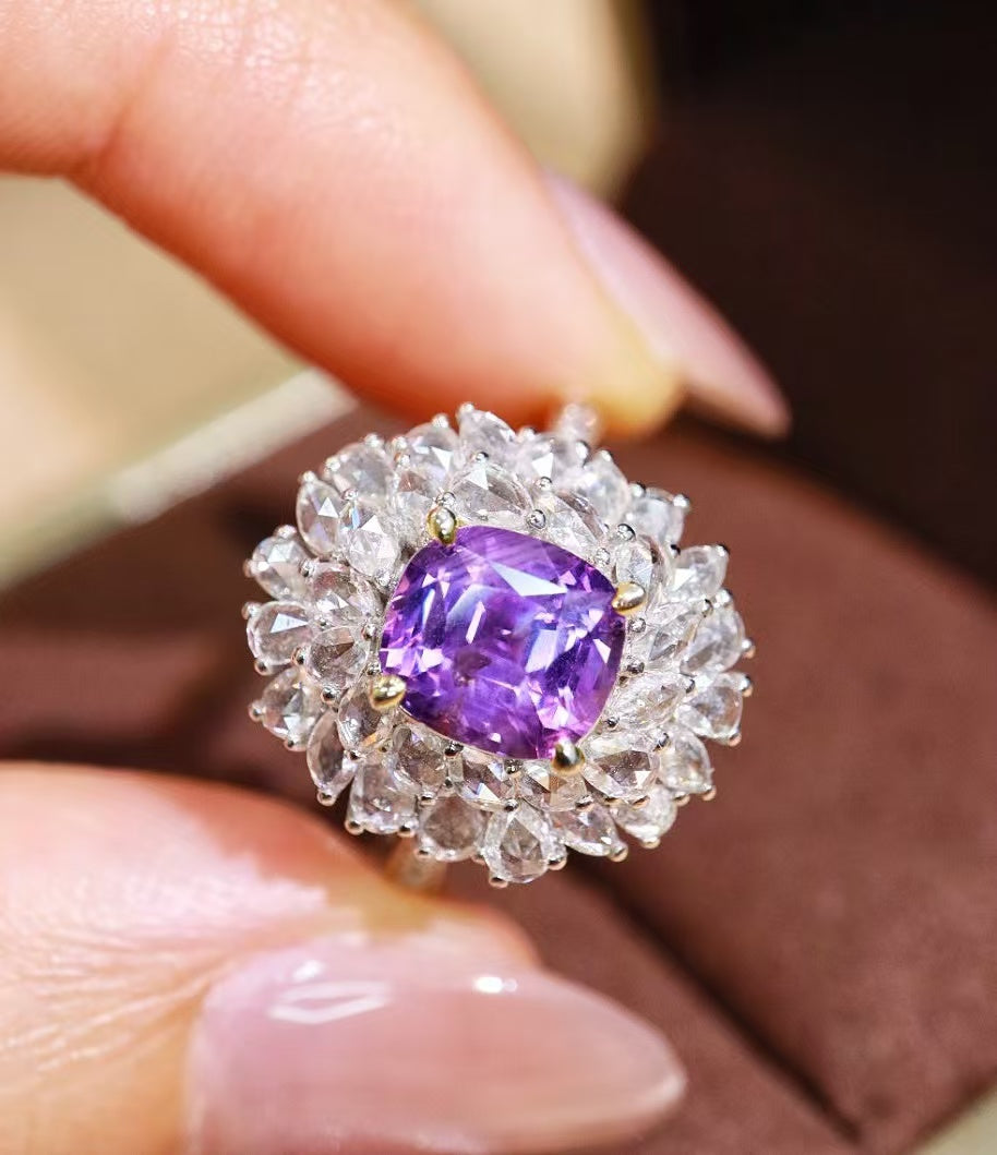 18K unheated purple sapphire ring💍