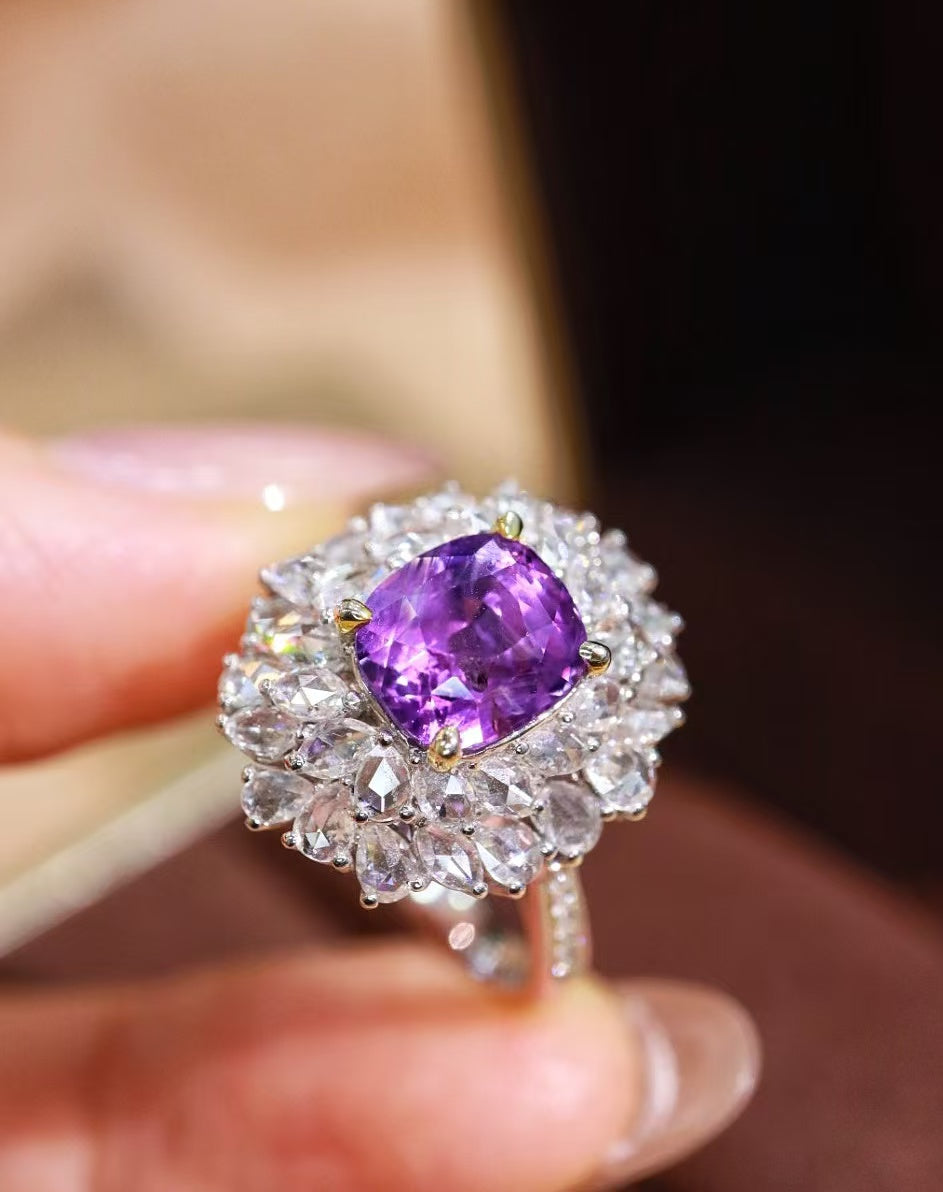 18K unheated purple sapphire ring💍