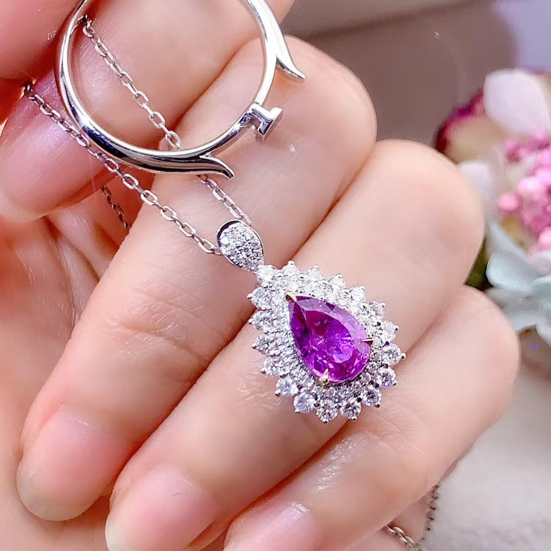 Extremely romantic | Unheated violet sapphire ring and pendant for two wears