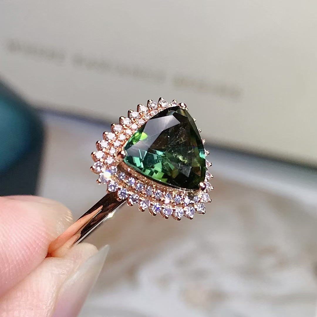 Natural 18K gold tourmaline ring💍with real South African diamond💎