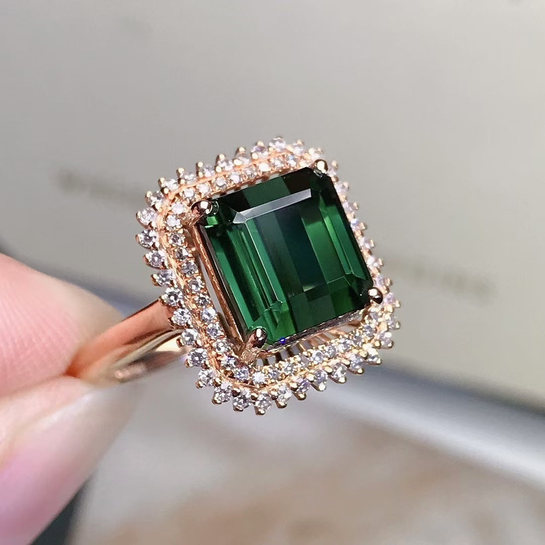 Natural 18K gold tourmaline ring💍with real South African diamond💎