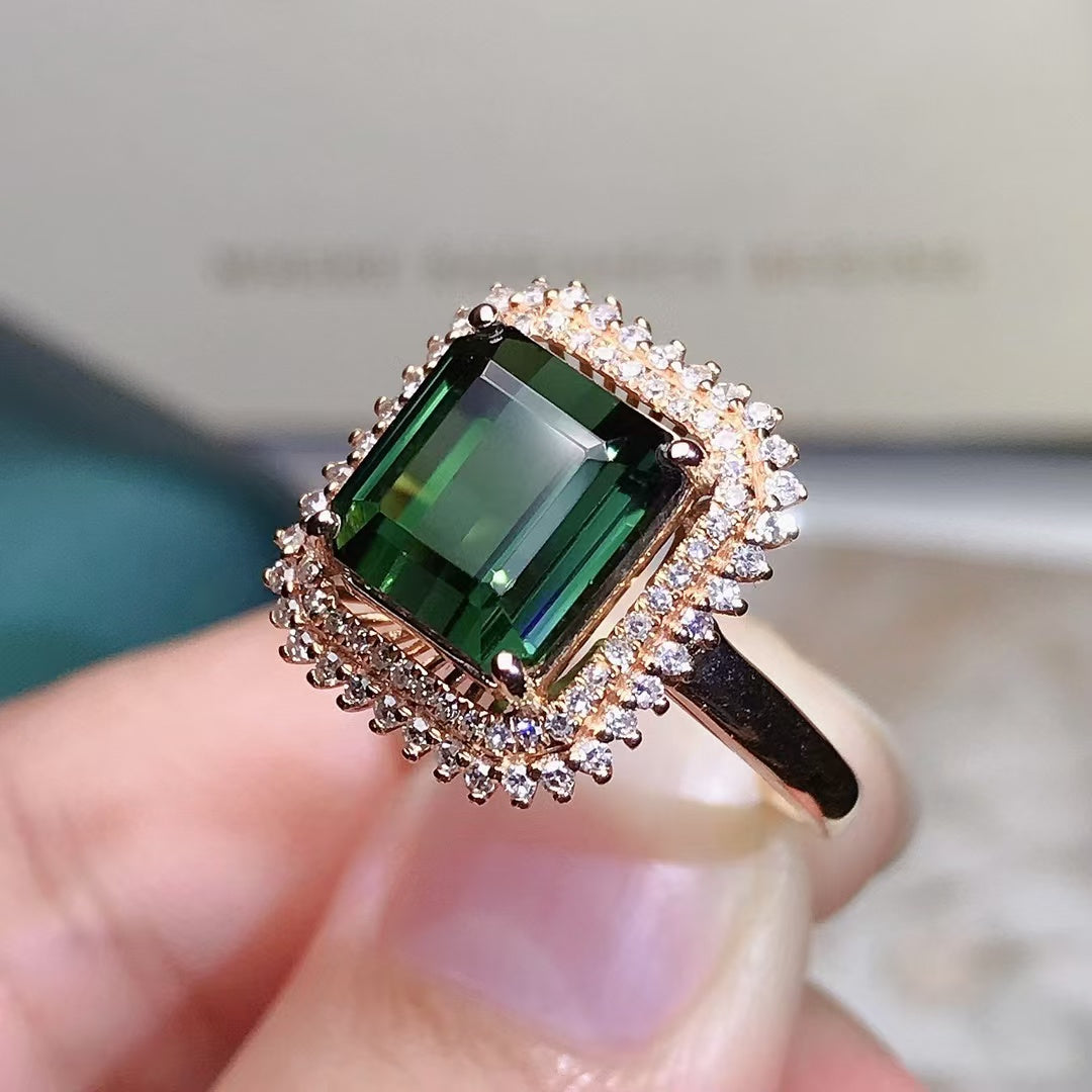 Natural 18K gold tourmaline ring💍with real South African diamond💎