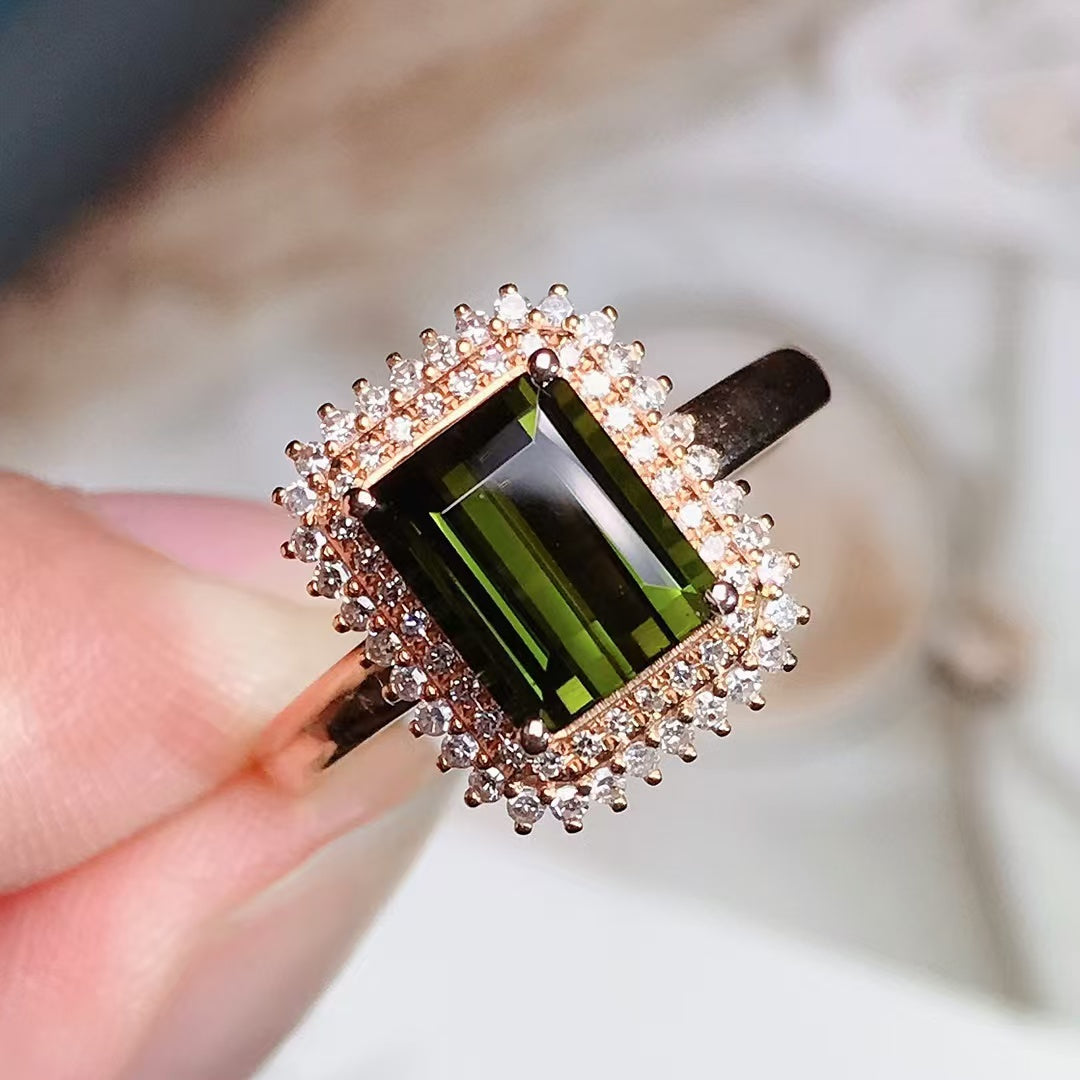 Natural 18K gold tourmaline ring💍with real South African diamond💎