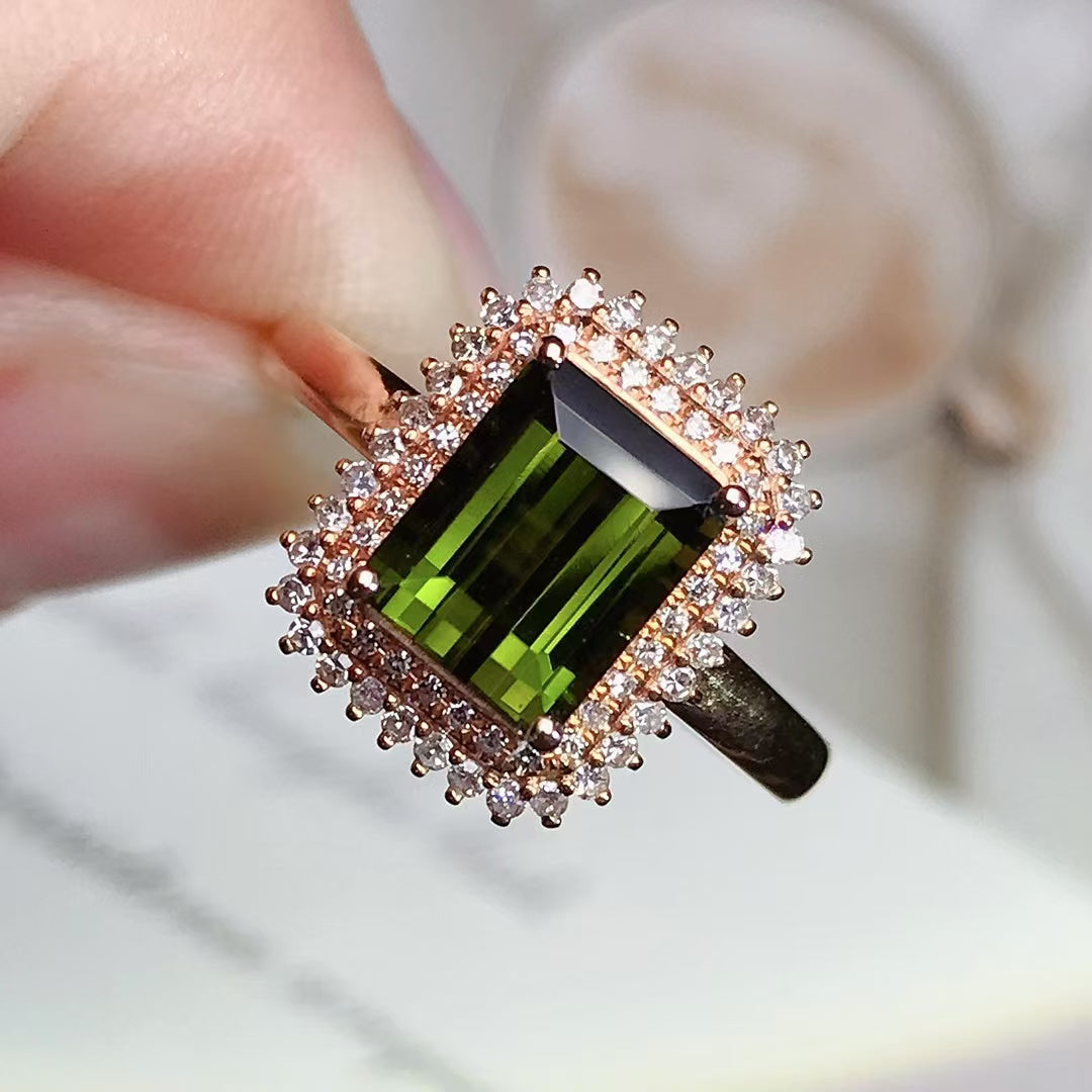 Natural 18K gold tourmaline ring💍with real South African diamond💎