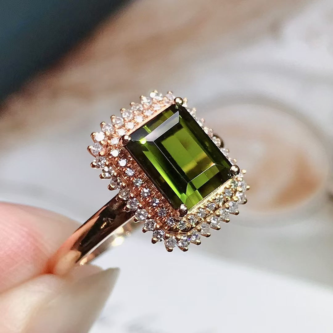 Natural 18K gold tourmaline ring💍with real South African diamond💎