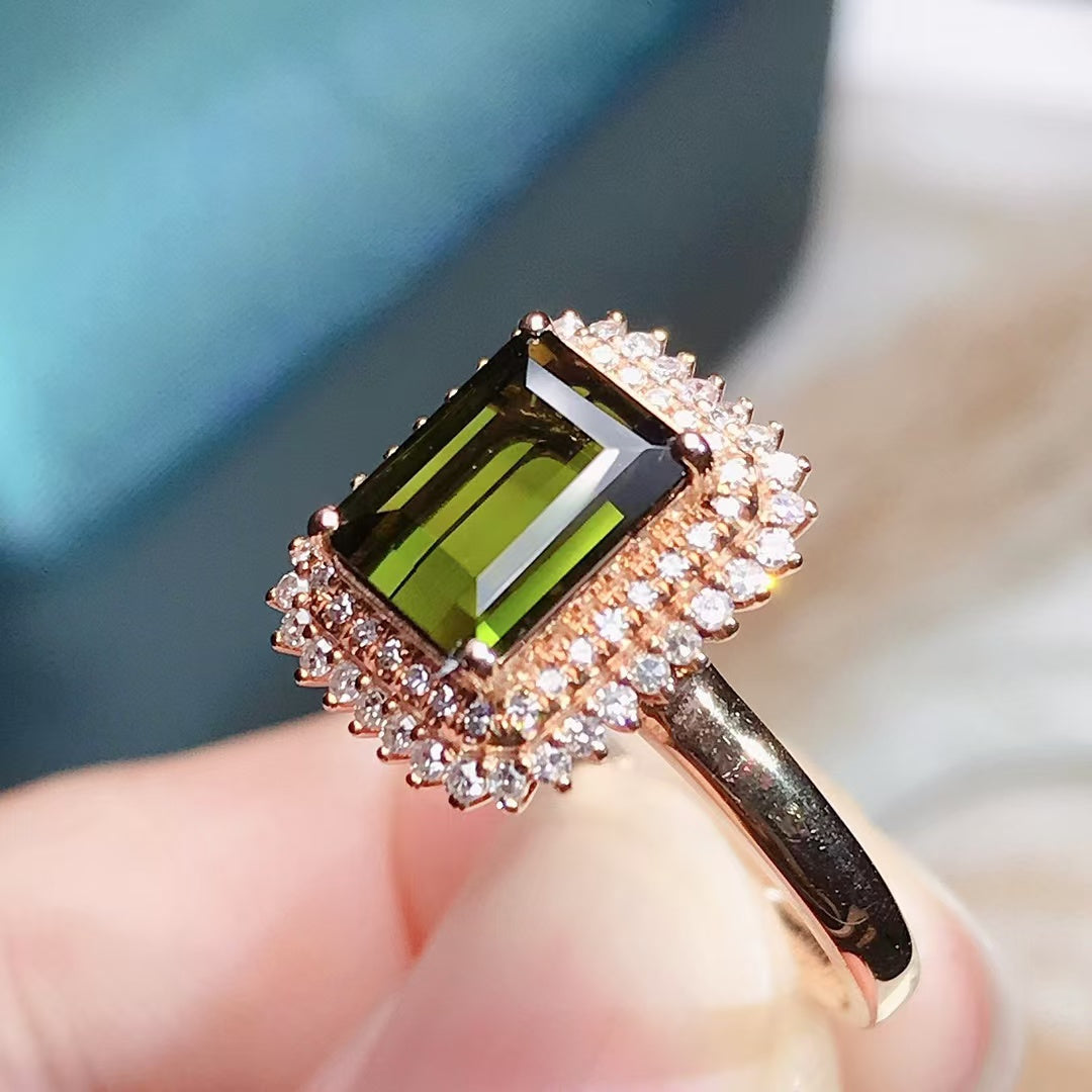 Natural 18K gold tourmaline ring💍with real South African diamond💎