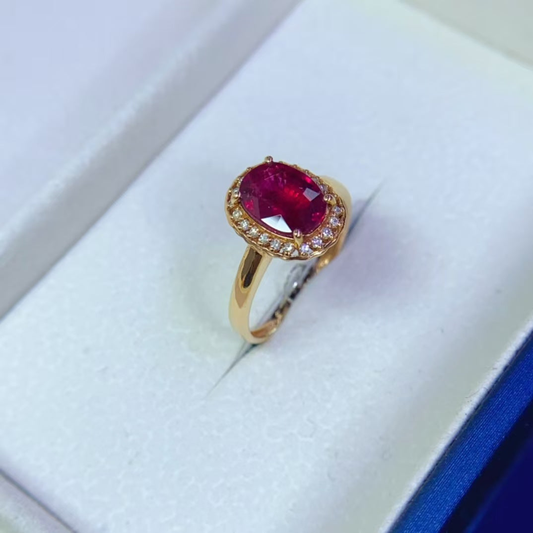 Natural 18K gold inlaid rupee tourmaline ring💍With real South African diamond💎