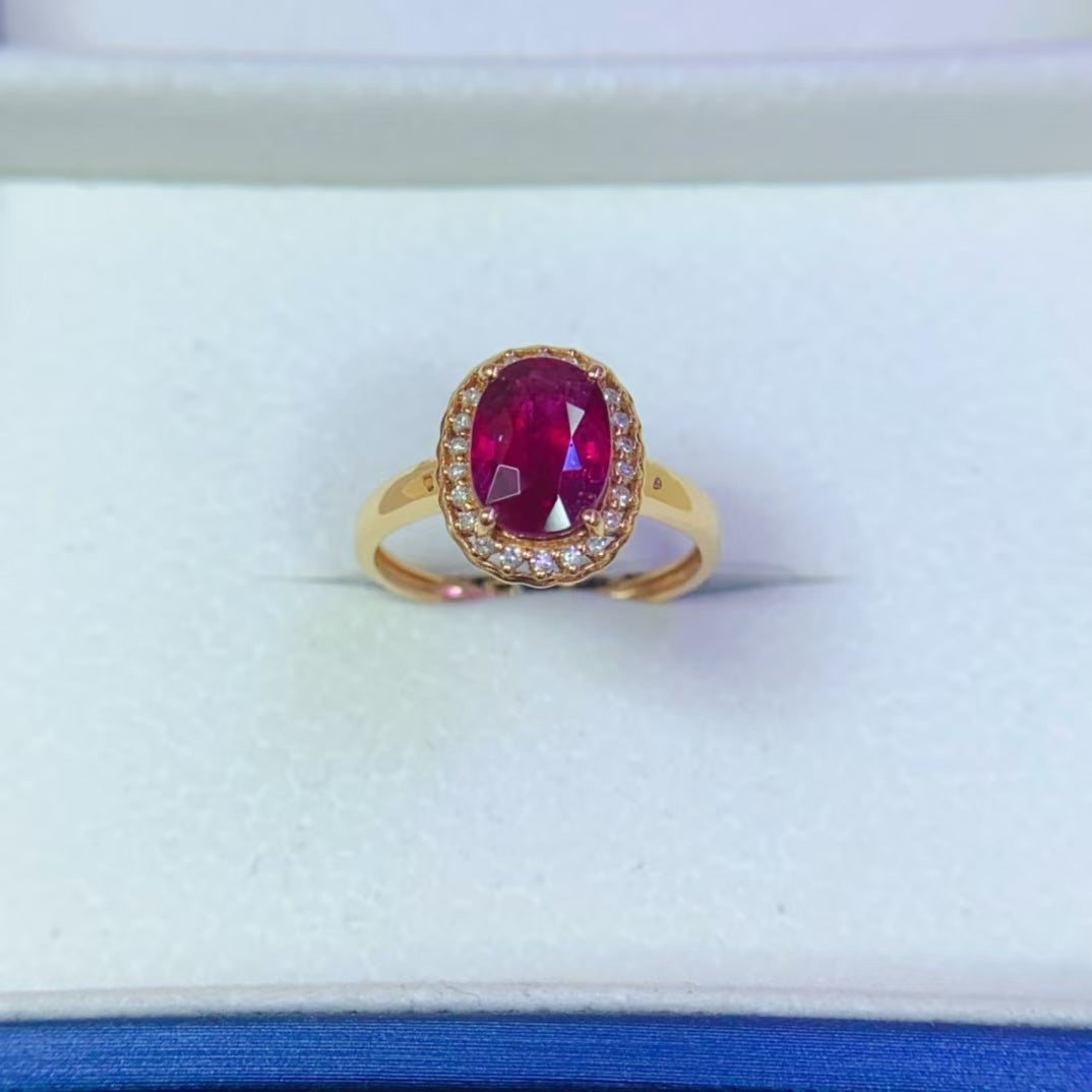 Natural 18K gold inlaid rupee tourmaline ring💍With real South African diamond💎