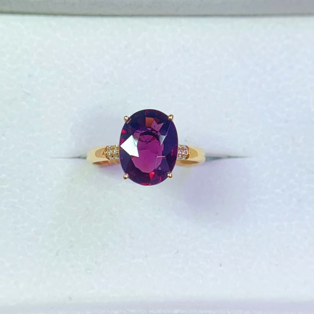 Natural 18K gold inlaid purple tourmaline ring💍With real South African diamond💎