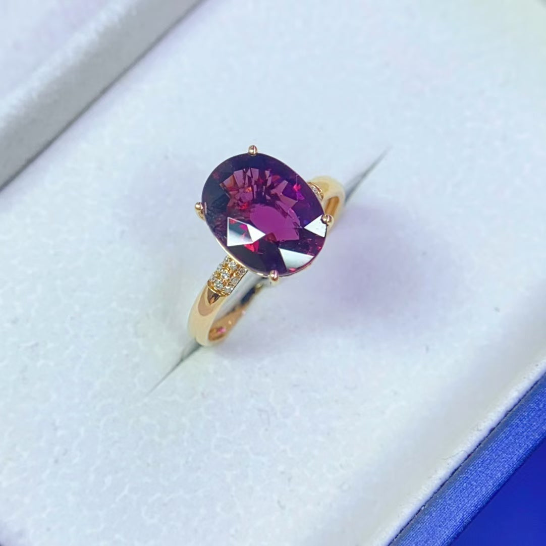 Natural 18K gold inlaid purple tourmaline ring💍With real South African diamond💎