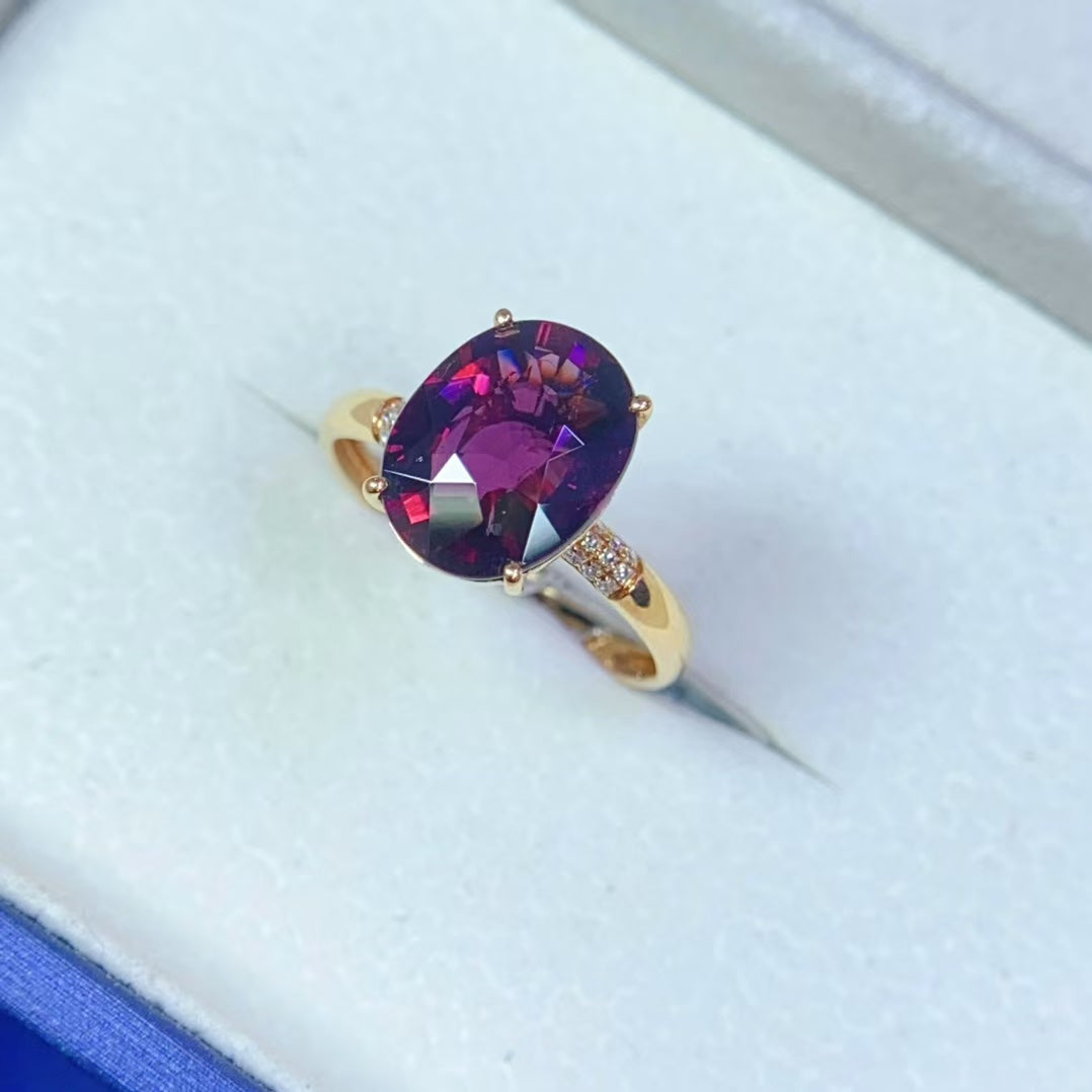 Natural 18K gold inlaid purple tourmaline ring💍With real South African diamond💎