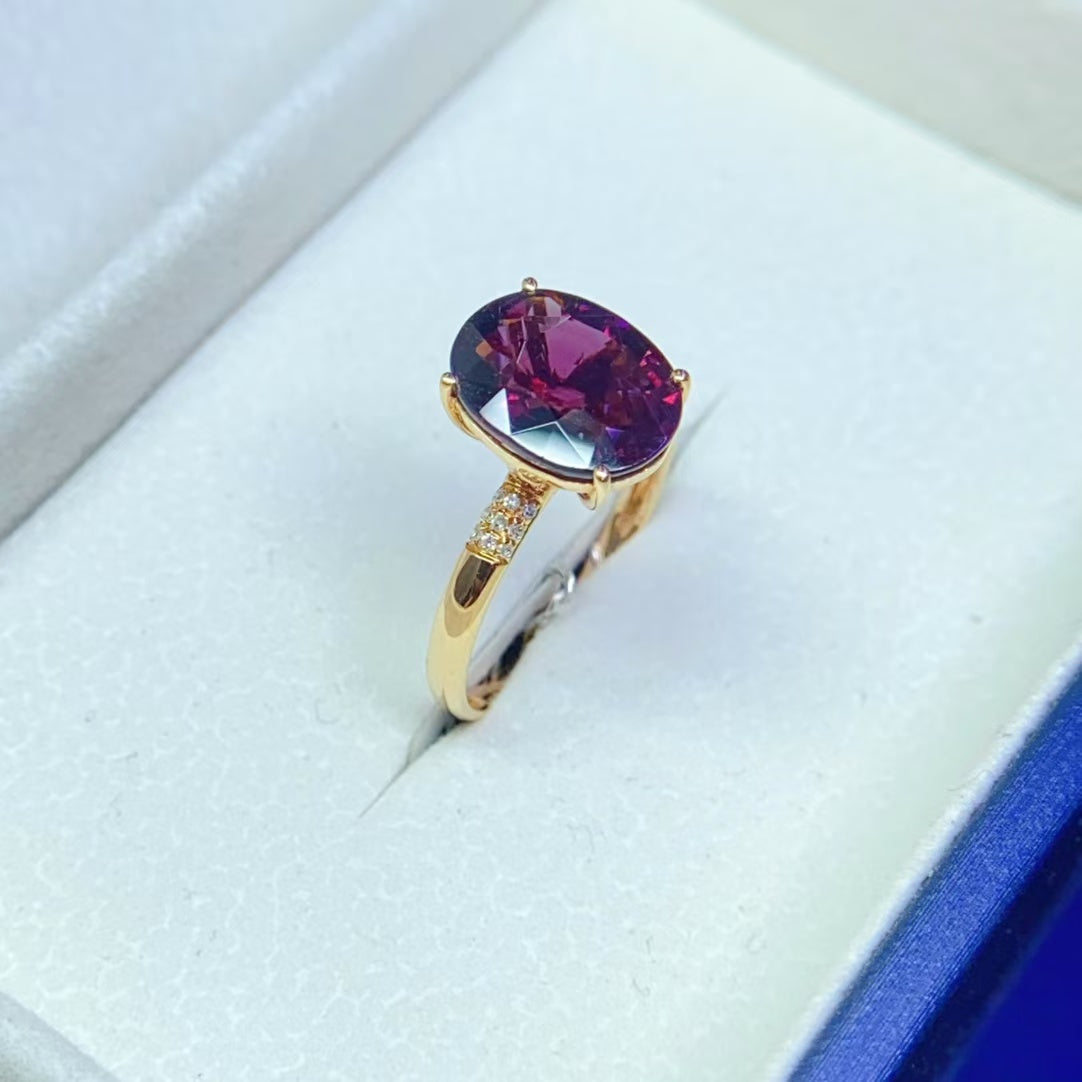 Natural 18K gold inlaid purple tourmaline ring💍With real South African diamond💎