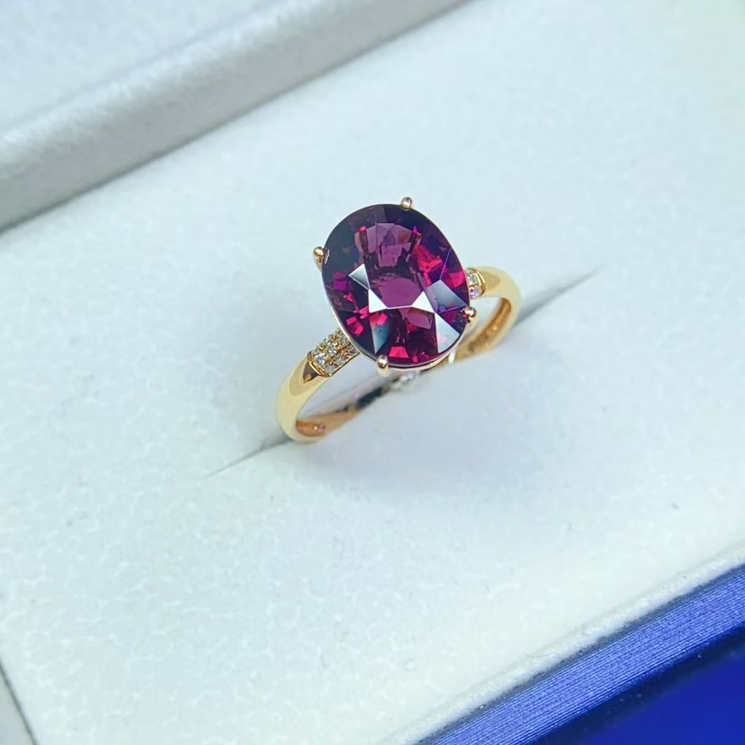 Natural 18K gold inlaid purple tourmaline ring💍With real South African diamond💎