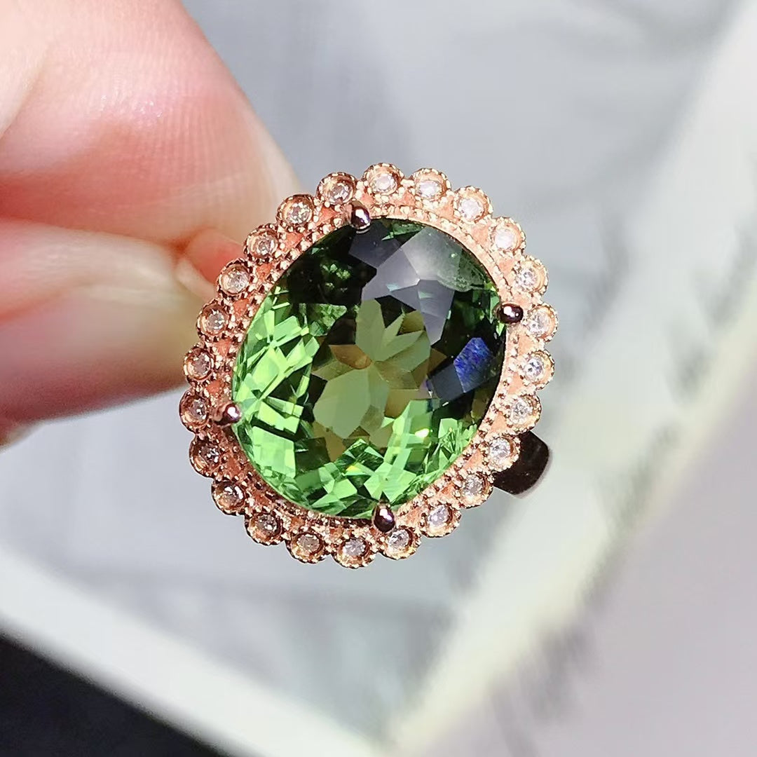 Natural 18K gold tourmaline ring💍With real South African diamond💎