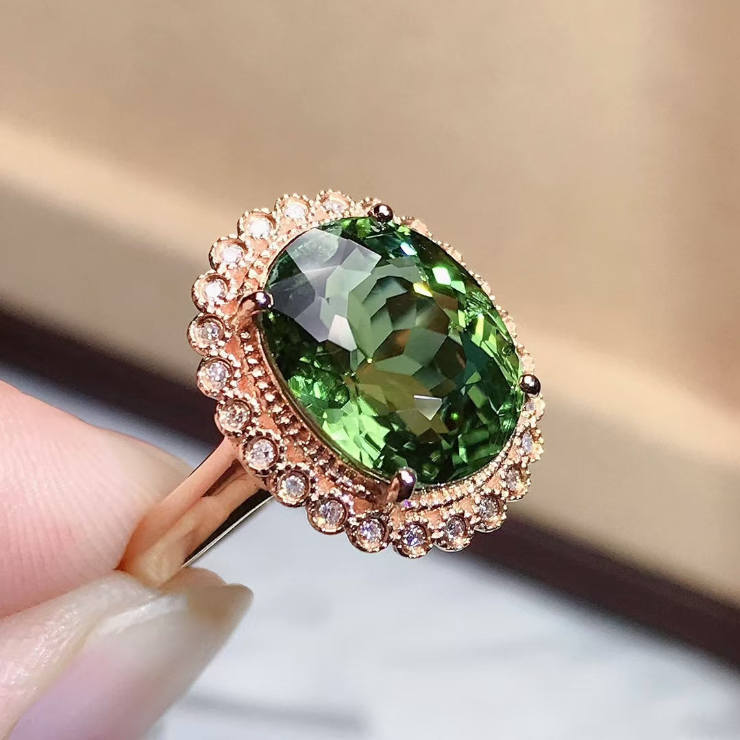 Natural 18K gold tourmaline ring💍With real South African diamond💎