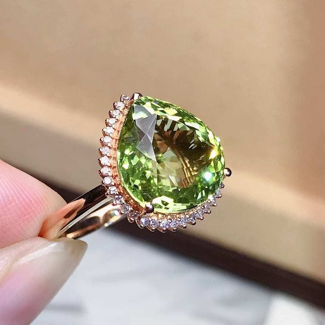 Natural 18K gold tourmaline ring💍With real South African diamond💎