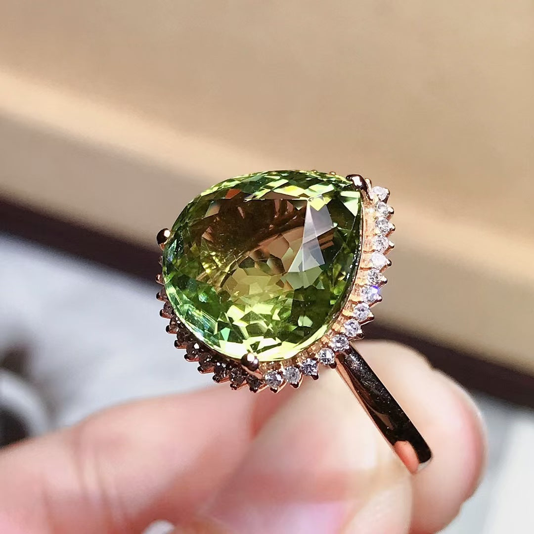 Natural 18K gold tourmaline ring💍With real South African diamond💎