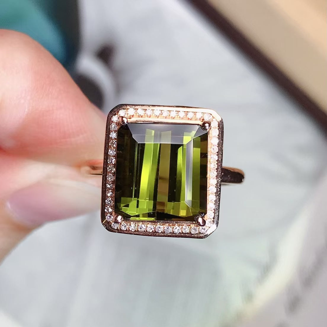 Natural 18K gold tourmaline ring💍With real South African diamond💎