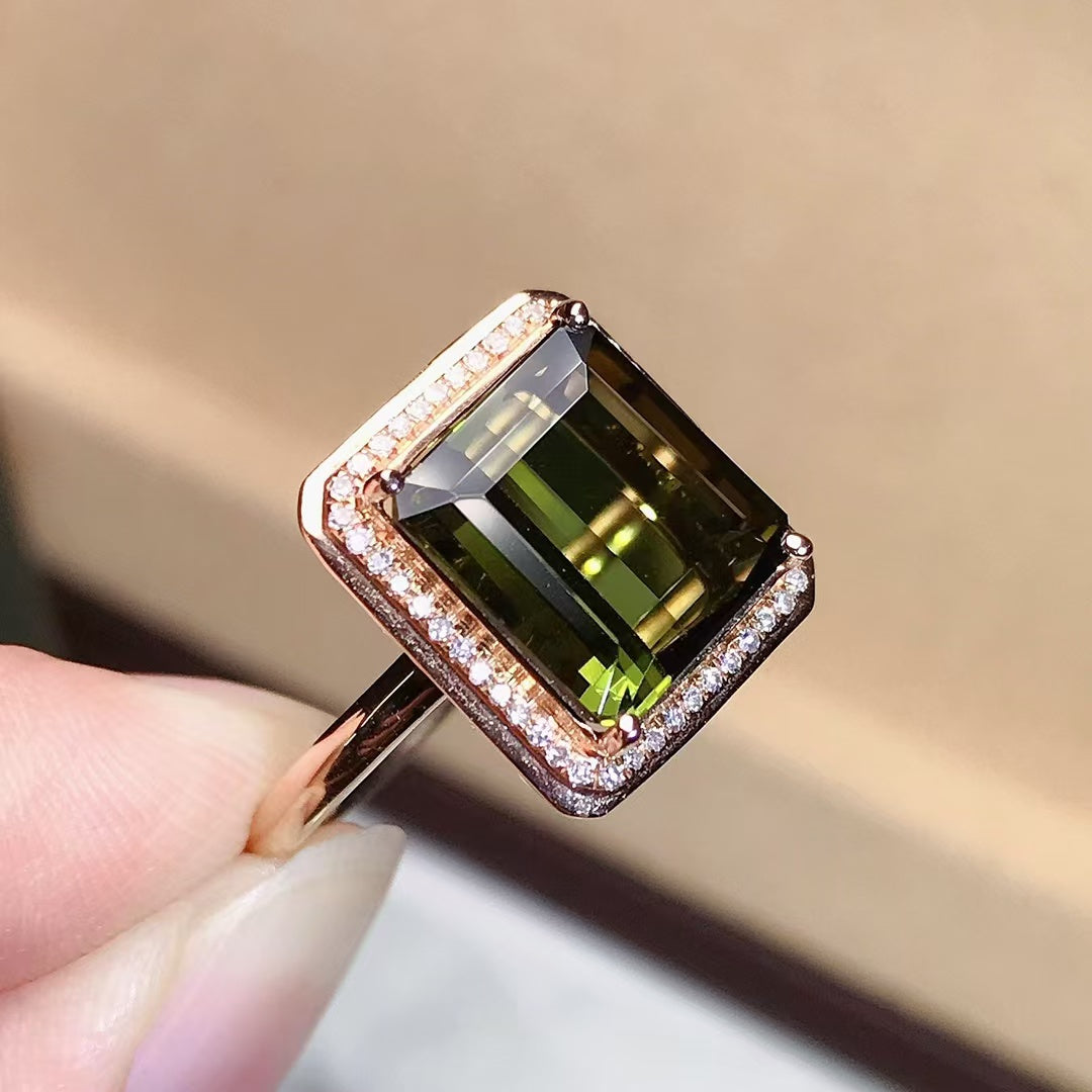 Natural 18K gold tourmaline ring💍With real South African diamond💎